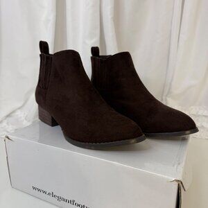 Elegant Footwear Brown Suede Ankle Boots With Block Heel For Women Size 7.5